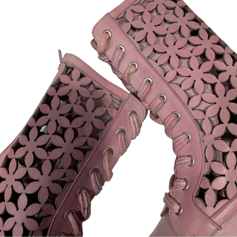 Free People Flower Power Lace-up Festival Ankle Boots Pink Combat Sz 36 US 6 - Picture 14 of 16